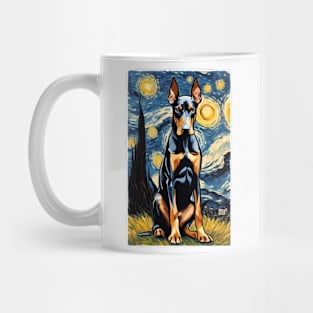 Doberman Pinscher Painting Dog Breed in a Van Gogh Starry Night Art Style Mug